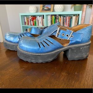 Blue John Fluevog Platform Mary Janes Size 10